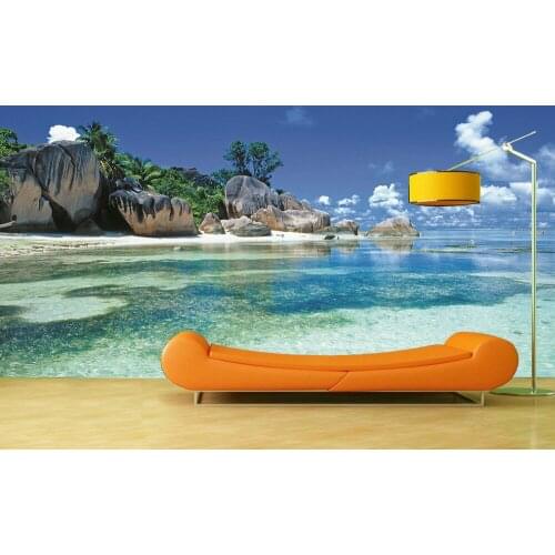 Custom Wallpaper Murals Green Sea Under Blue Sky Adhesive Vinyl Wall Sticker Poster Wall Paper Art Wall Painting Living Room