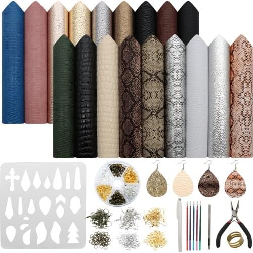 18pcs Faux Leather Earring Making Kit,Including 18pcs Synthetic Leather,4pcs Accessories & Tools,1pc Template for Craft Supplies