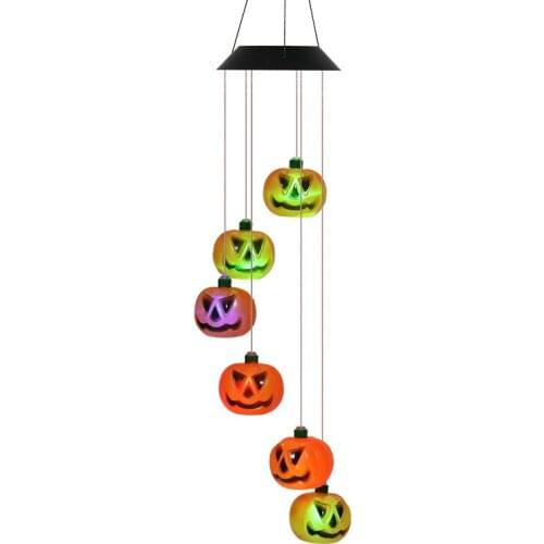 Party halloween decoration pumpkin head new product props led solar pumpkin lantern wind chime lantern garden halloween decor