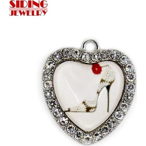New Arrival 10pcs/lot High Heeled Shoes 1 Crystal Heart Dangle Charms DIY Bracelet Necklace Pendants Jewelry Hanging Charms