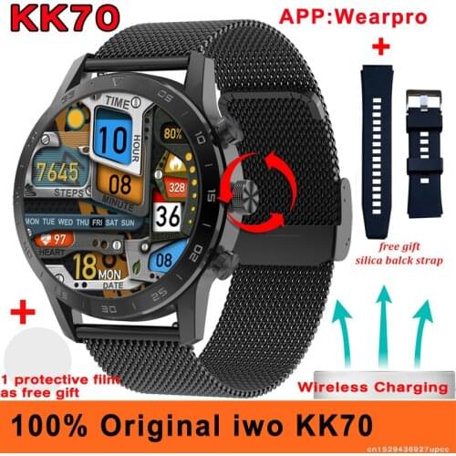 Original KK70 PPG ECG Smart Watch Men Wireless charging Bluetooth Call Music Player IP68 Waterproof Password 454*454 Smartwatch