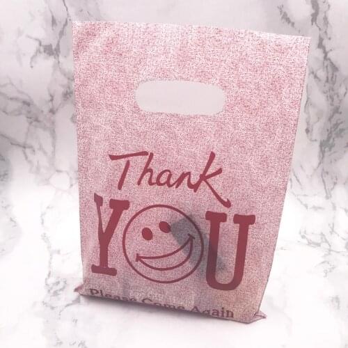 15*20cm Gray / Dark Red''Thank You " Pattern Plastic Shopping Bags With Handle 100pcs Plastic Jewelry Gift Packaging Bags Handle
