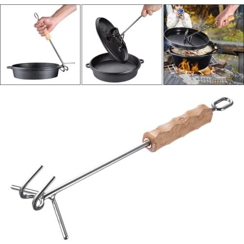 Camping Dutch Oven Lid Lifter Wooden Handle Dutch Ovens Accessories 14inch