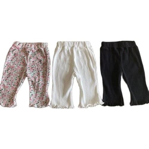 Baby Girls Flare Pants Ribbed Cotton Vintage Bloomers Trousers Leggings Solid 6M-3T Toddler Infant Child Autumn Korea Kids Pants