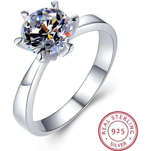 Luxury Female Small 5A Zircon Stone Ring Real 925 Sterling Silver Engagement Ring Solitaire Wedding Rings For Women