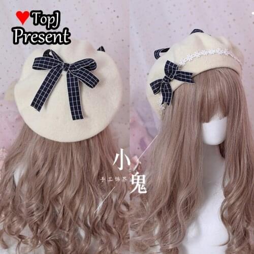 Handmade Japanese Beret Lolita pancake bud HAT wool felt rabbit hair ball finished hairpin mink hair