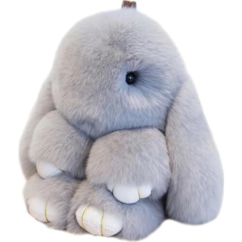 Cute Pluff Bunny Keychain Rex Genuine Rabbit Fur Key Chains For Women Bag Toys Doll Fluffy Pom Pom Lovely Pompom Keyring 14CM