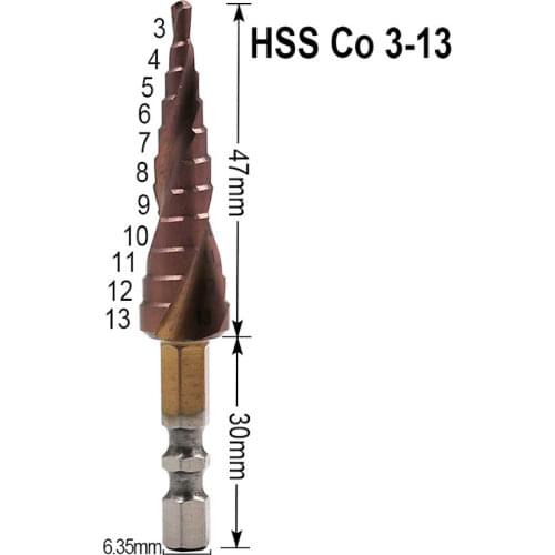 HSSM35 1/4" hex shank 3-12/3-14/4-12mm HSS spiral flute step Drill Bit core drill bit cone Step Drill Bit hole cutter for SS