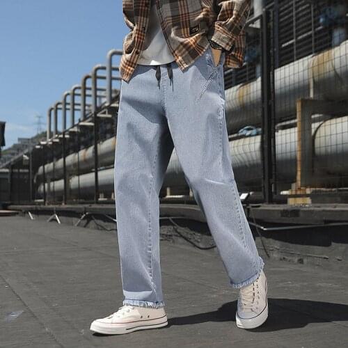 Spring Autumn Black Bue Straight Jeans Men Stretched Cotton Casual Denim Overall Pants Men Baggy Jean Trousers Plus Size 8XL