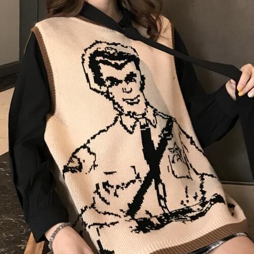 Cartoon Knit Women Sweater Vest & Waistcoat Plus Size Sleeveless Vintage Sweater Pullovers Casual Spring Autumn Jacket CC336