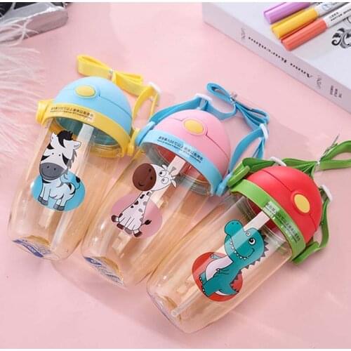 360ml Kids Straw Cups Baby Learning Drinking Cup with Sling Flip Lid Leakproof Training Feeding Water Bottle