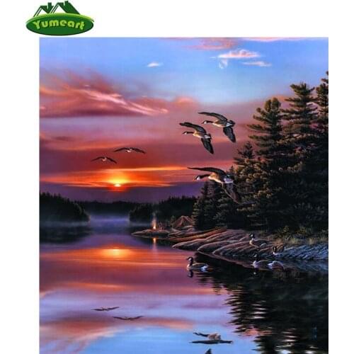 5d Diy Cross-stitch Kits Icon Diamond Painting Sunset Bird Fly Scenery Diamond Embroidery Landscape Beads Mosaics Diamond