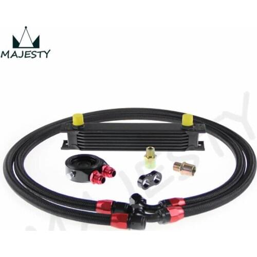 7 ROW AN-10AN UNIVERSAL ENGINE TRANSMISSION OIL COOLER BLACK+ FILTER KIT black british type