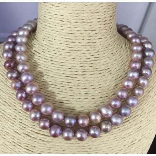Free shipping elegant 9-10mm round lavender pearl necklace 32inch 14k