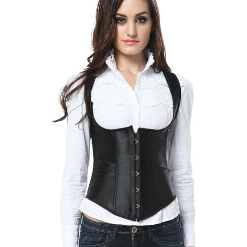 Black Gothic Underbust Boned Corset Steampunk Satin Corset Vest Tops Slimming Waist Shapewear Body Shaper Plus Size