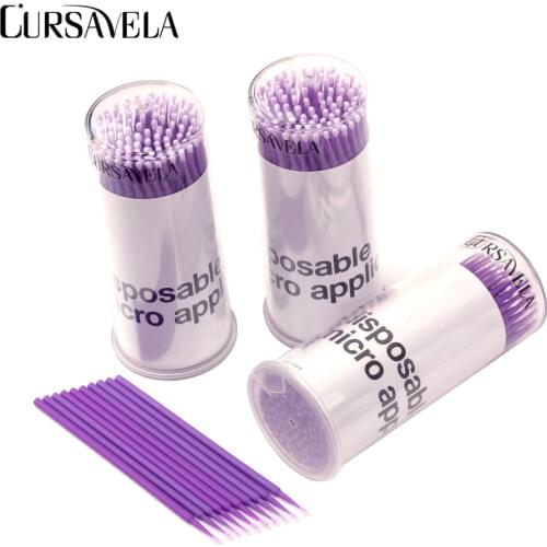 CURSAVELA Disposable Brush Eyelash Extension Tool 100pcs/pack Durable Micro Individual Lashes Removing Tools Swab Cotton Brushes