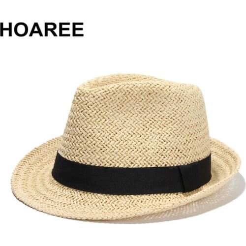 HOAREE Sun Hat for Men Straw Jazz Hats for Women Summer Classic Beach Fedora Uv Cap Ladies British Hats and Caps