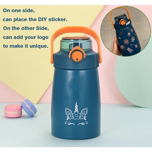 Thermos Mug With Straw Stainless Steel Unicorn Vacuum Flasks Children Cute Thermal Water Bottle Tumbler Thermocup Add Logo Free