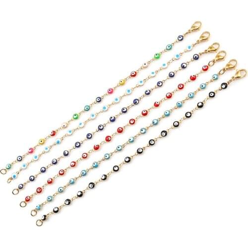 Fashion Stainless Steel Bracelets Gold Deep Blue Evil Eye Enamel Trendy Jewelry For Women Girls Gifts 18.7cm(7 3/8") Long, 1 PC