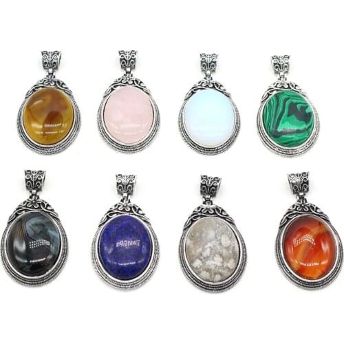 Natural Stone Agates Charms Lapis lazuli/Malachite Pendant DIY for Necklace Earrings Accessories or Jewelry Making Size 38x70mm