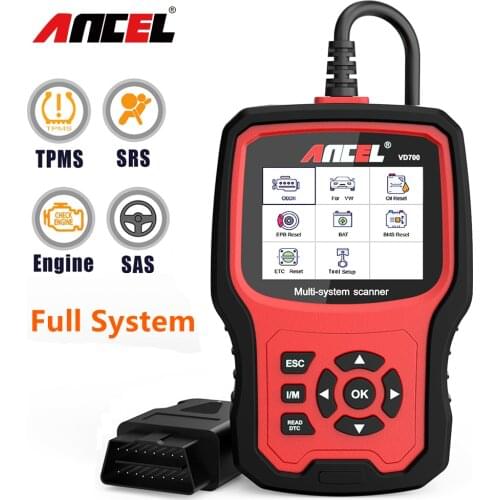 Ancel VD700 OBD2 Professional Diagnostic Tool Full System Injector Coding Oil DPF TPMS Reset OBD Diagnostic Auto Scanner For VAG