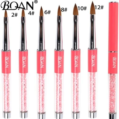 BQAN 10pcs #12 pure kolinsky Best Seller Pink Rhinestone Handle Kolinsky Acrylic Nail Brush