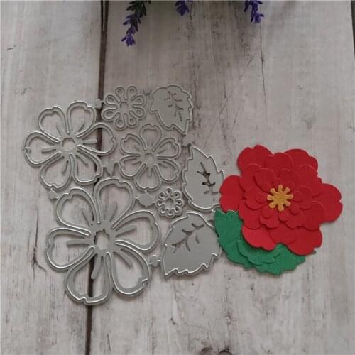 Red flowers and leaves Metal Cut Dies Stencils for Scrapbooking Stamp/photo album Decorative Embossing DIY Paper Cards