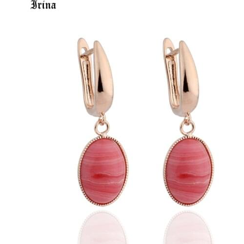 New Women Wedding Vintage jewelry 585 Rose Gold Earings fashion jewelry Natural Stone Oval Long Earrings For Women Aesthetic