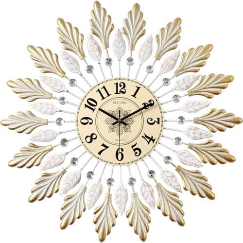 Gold Large Luxury Wall Clock Metal Vintage Wood Living Room Watch Wall BedroomSilent Horloge Creative Home Decoration ZB5WC