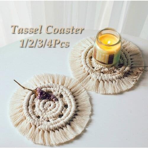 1/2/3/4Pcs Round Weave Coasters Handmade Macrame Cup Pad Woven Coaster Tableware Placemat Kitchen Tool