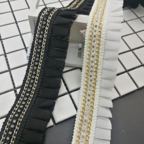 1 yard Black White Rhinestones Beaded Cotton Chiffon Embroidered Lace Trim Ribbon Fabric Handmade DIY Wedding Dress Sewing Craft