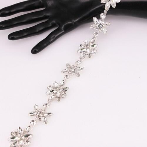 1 Yard Silver Flower Crystal Applique Rhinestone Chain Trimming Embellishment for Bridal Jewelry