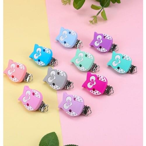 Sunrony 10pcs Pacifier Clip Owl Edible Silicone Stainless Steel Clip Bead Clip Accessories for DIY Pacifier Chain Tool Baby