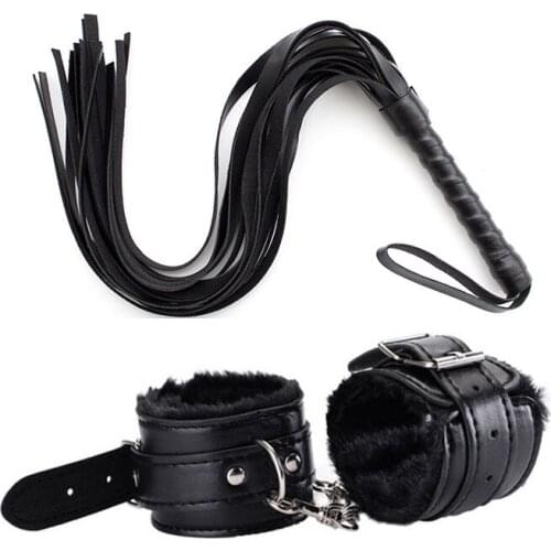 2pcs/set PU Leather Sex Handcuffs Anklecuff with Whip BDSM Bondage Restraints Set Sex Toys for Couples Adult Game Slave Flogger