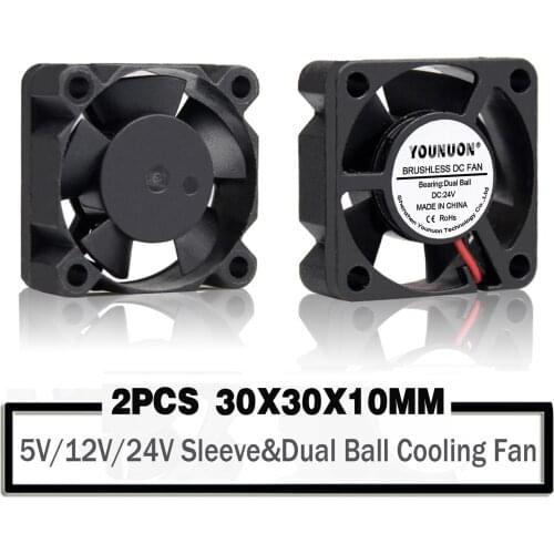 2 Pieces Dual Ball Bearing DC 24V 12V 5V 3cm 30mm 30x30x10mm 3010 Brushless Mini Cooler Cooling Fan 3D Printer Cooler Fan