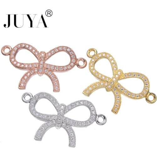 26mm*15mm Fashion Copper Zircon Rhinestone Bow Charm Pendant Rosette Connectors For Jewelry Making Handmade Jewelry Accessories
