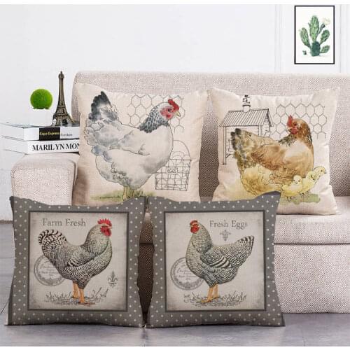 45cm*45cm The Old Cock and The Hen Design Linen/cotton Printed Throw Pillowcase for Home Sofa and Car Decorative Pillow T267
