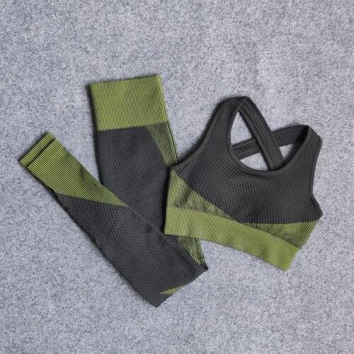 Seamless 2 PCS Women Yoga Set Gym Clothing Fitness Leggings+Bra Suit Women Top Bra Tracksuit Wear