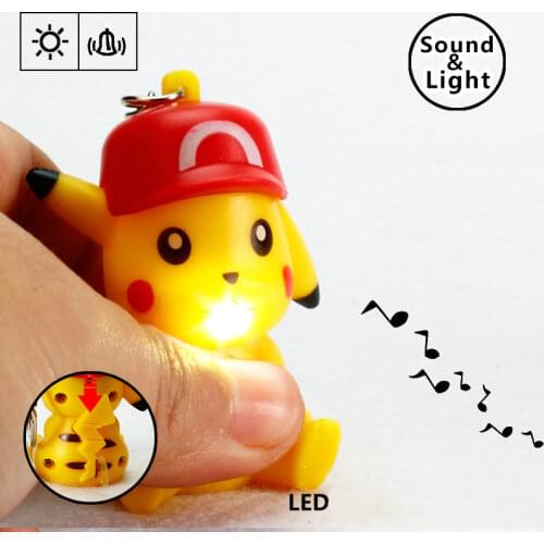 TARAKA TOMY LED Pokemon Keychain PVC Light Sound Bulbasaur Charmander Pikachu Doll Figurines Key Ring Gift