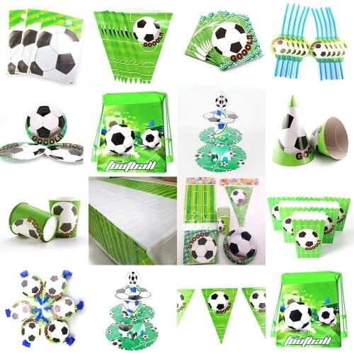 Football Soccer Theme Kids Birthday Party Decoration Set Party Supplies Cup Plate Banner Hat Straw Loot bag Tablecloth Blowout