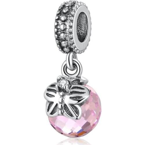 Crystal Butterfly With Faceted Pendant Charms fit Pandora Bracelet Bangle Authentic S925 Silver Bead DIY Jewelry