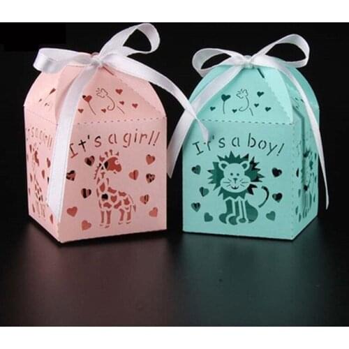 Baby Shower Girl Boy Candy Box With Ribbons Gender Reveal Gifts For Guests Birthday Party Favors Decorations Supplies 50pcs/Bag