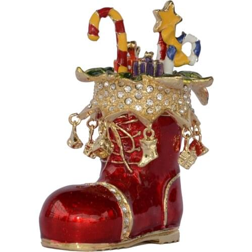 Red Santas Boot And Presents Trinket Box Christmas Stocking Enamelled Jewelry Box Christmas Shoes gifts