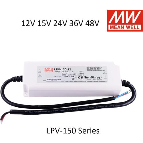 Meanwell LPV-150 150W IP67 waterproof Power Supply LPV-150-24 LPV-150-12 12V 15V 24V 36V 48V DC Display LED light strip Monitor