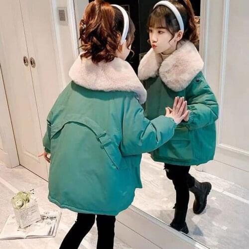Turn-down Collar Fashion New Girls Down Cotton Coat Winter Mid Big Child Girls Thick Jackets Outwear Clothing 3 4 6 8 10 12 14
