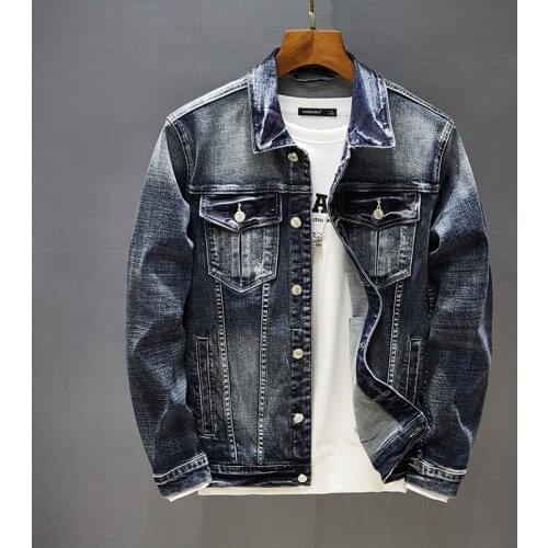 2021 Autumn Men High Quality Stretch Skinny Denim Jacket Button Retro Slim Street Wear Motorcycle Casual Jeans Jacket