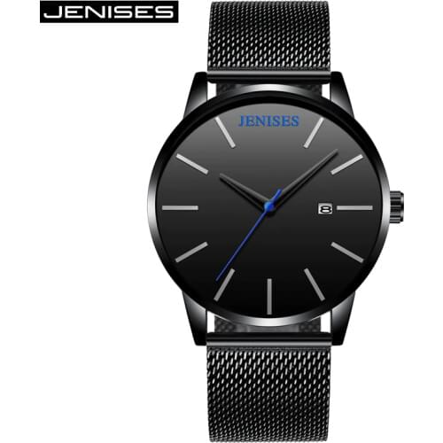 Jenises Fashion Mens Watches Slim Mesh Steel Top Brand Luxury Quartz Watch Men Waterproof Watch Relogio Masculino drop shipping