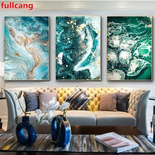 Green Blue Ocean River Fluid Abstract Landscape Diy Diamond Painting 5D Triptych Full Drill Diamond Embroidery Sale JX1254