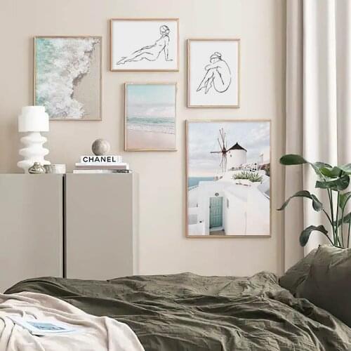 Nordic Wall Picture Home Room Decor Greece Aegean Sea Beach Landscape Poster Travel Canvas Painting Art Print Ocean Seascape