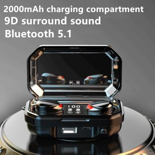 2021 new M15 Bluetooth 5.0 headset binaural wireless headset touch in-ear sports digital display charging bin subwoofer earplugs